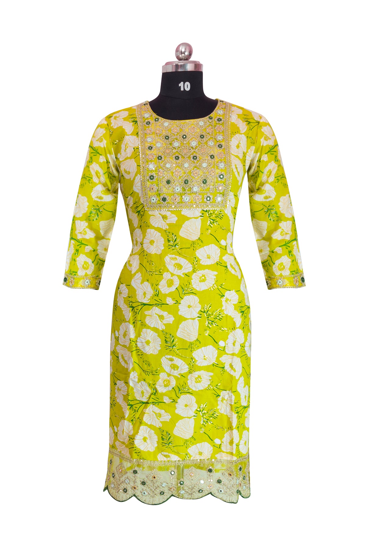 3\4 sleeve Long Kurta Set Cotton Fabric