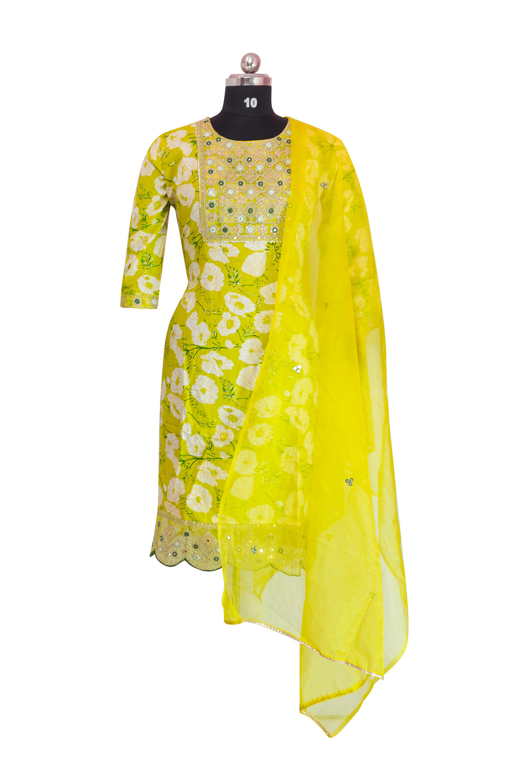 3\4 sleeve Long Kurta Set Cotton Fabric
